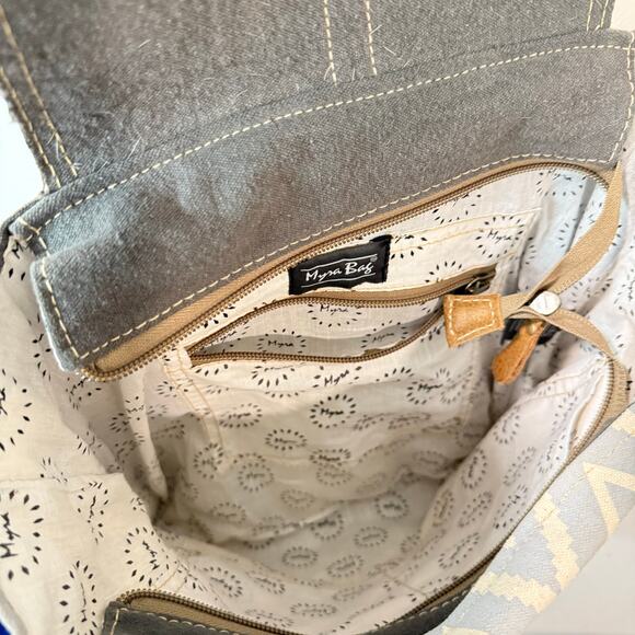 Myra Bag Recycled Calf Hair Backpack‎ Cotton Leather Gray Brown main image 7